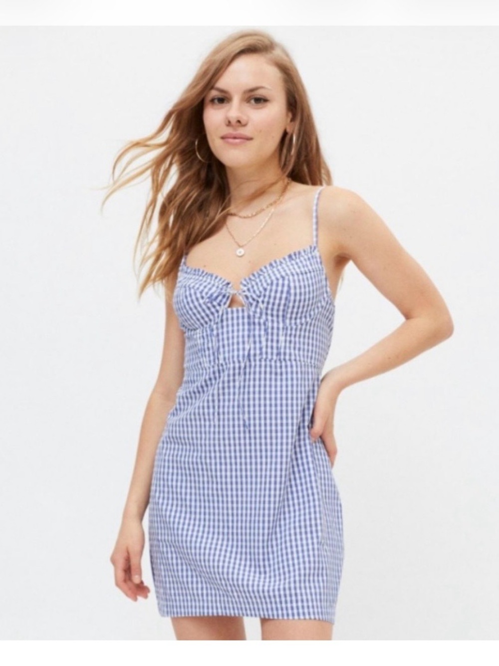 Urban Outfitters Blue Gingham Tie-Front Mini Dress